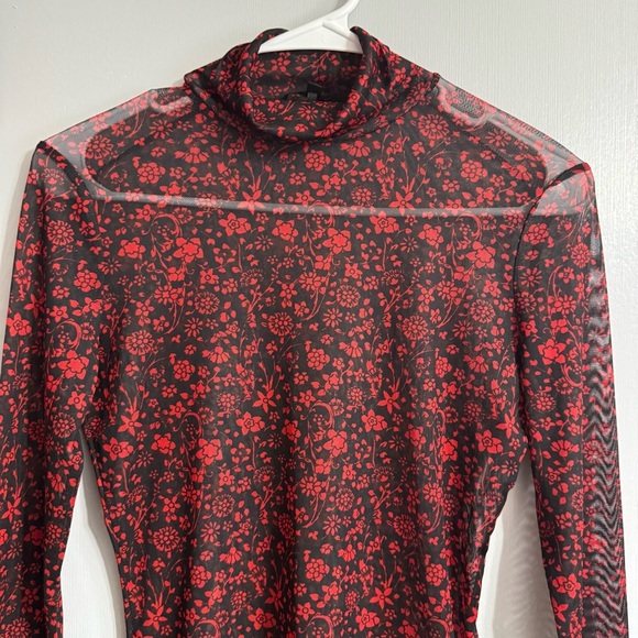 Maje Rouge Red and Black Floral Sheer Top Size 1 - Picture 9 of 9